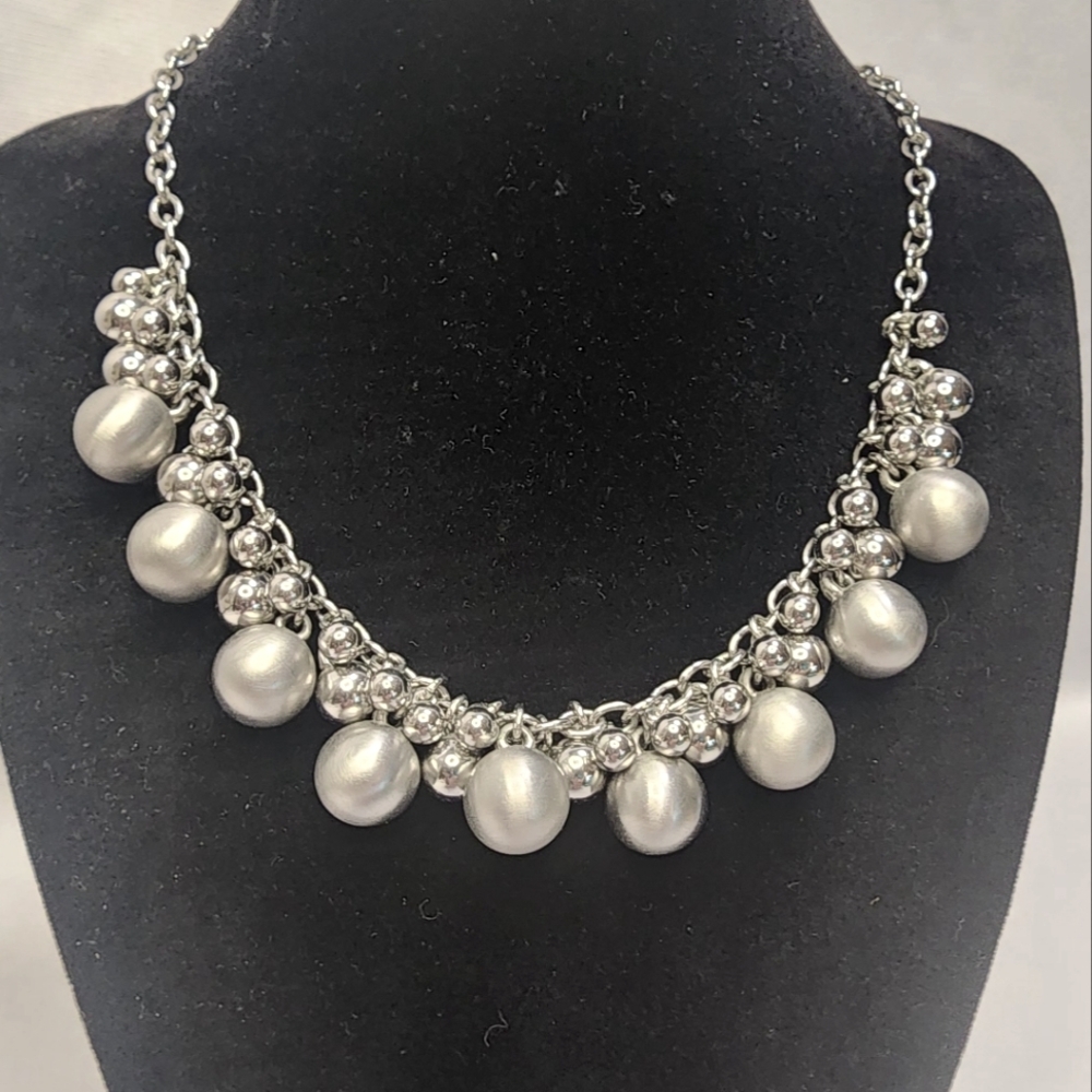 Lia Sophia Brushed and Shiney Silver Bead Necklace - Picture 3 of 12